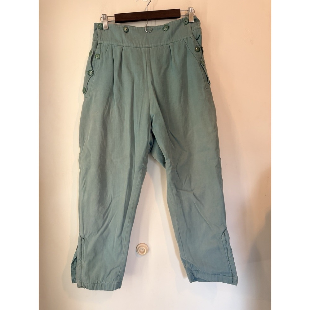 Vintage Wool Lined Ski Pants Womens Green High Waist Button Detail Thermal
